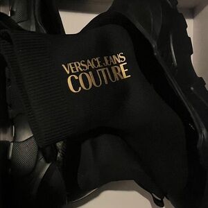 Versace Jeans Collection Black Sneakers with Gold Accents